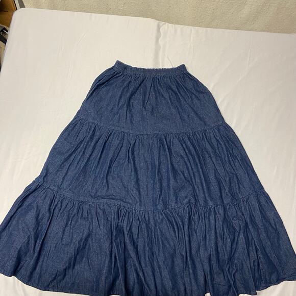 Patricia Wolf Skirt Denim Blue Jean Swing S Vintage Made in USA  Women's Tiered - Picture 1 of 12